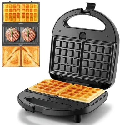 Imagen de YASHE Sandwichera con Capacidad para 2 Sándwiches Tostados de 750W, Toast Acero Inoxidable Antiadherente Sandwiches y Indicadores Luminosos, Libre BPA, Control Automático Temperatura, Negro