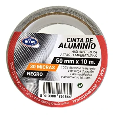 Imagen de S&amp;M 861864 Cinta aluminio negra 50 mm x 10 m (espesor 30 micras) SANEAPLAST adhesiva de multiusos Rollo metros