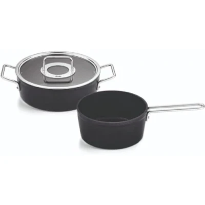 Imagen de Fissler Adamant Juego de Cacerolas Aluminio, 2 Piezas, con Tapadera Metálica, Antiadherente (1 Rustidera, 1 Cazo), Inducción