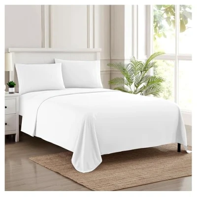 Imagen de Sweet Home Collection 1500 Hilos 4 Piezas Calidad Egipcio Bolsillo Profundo Juego de sábanas, Completa, Beige, Blanco, Cama Individual