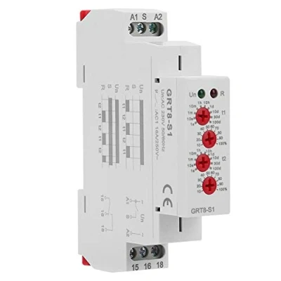Imagen de HGY Rele Temporizador 220V GRT8 S1 Mini Relé de Tiempo Retardo Apagado Riel DIN Tipo AC 220V.