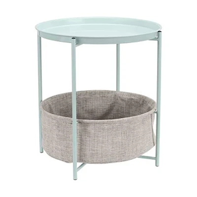 Imagen de Amazon Basics Mesa Redonda con capacidad de almacenamiento en verde menta tejido gris jaspeado, auxiliar, 44.96 cm D x W 48 H