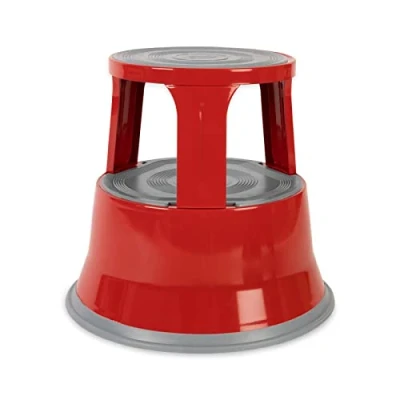 Imagen de Floordirekt taburete con ruedas, pie de elefante, acero, hasta 150 kg, capacidad carga para oficina o comercio, certificado TÜV + GS (rojo, metal)