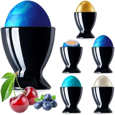 Imagen de PLATINUX Juego de 6 hueveras cristal, color negro, soporte para huevos, desayuno, brunch, copas licor, máx. 35 ml