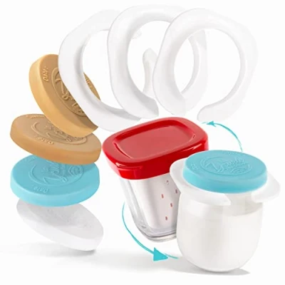 Imagen de la yourte aux desserts® 12 adaptadores para compatibilizar Sus tarros de Yogur Cristal con yogurtera SEB MULTIDELICES + 18 Tapas herméticas Fieltro Gratuito
