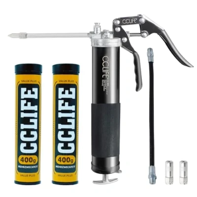 Imagen de CCLIFE Engrasadora Manual, Bomba de Engrase Manual con 2X 400g Grasa Multiusos EP2, Pistola Metal Profesional Grease Gun