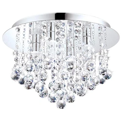 Imagen de Eglo Almonte lámpara de techo led 4 focos para cuarto baño metal en cromo y cristal transparente, luz a prueba humedad blanco cálido, G9, IP44, diámetro 35 cm