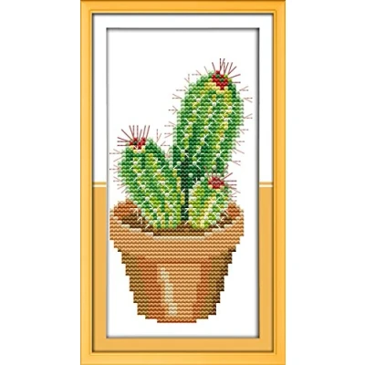 Imagen de Kit de punto cruz estampado, OWN4B Cactus Impreso Patrón 11CT 5.1 x 9.4 pulgadas bordado DIY (Cactus)