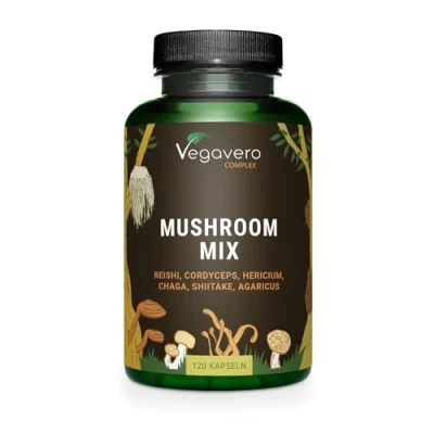 Imagen de Mushroom Mix Vegavero® 666 mg Por Cápsula Reishi + Cordyceps Lions mane Shiitake Chaga 120 Cápsulas Sistema Imune y Defensas Vegano &amp; Sin Aditivos