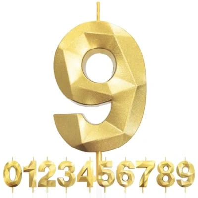 Imagen de Velas de 9 Cumpleaños Dorado, 3D Número 9, Vela para Pasteles, Feliz Cumpleaños,Velas Decoraciones Cumpleaños, Fiestas, Bodas, Aniversarios