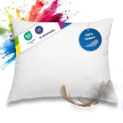 Imagen de wometo Almohada de Plumas, 100% 40 x 50 cm, 450 g, oekoTex y Relleno algodón, Color Blanco