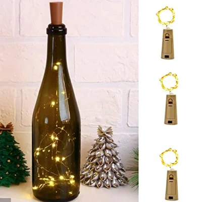 Imagen de PAWARSO Luz de Botella, Corcho Luces LED para Botellas con Alambre Cobre Vino 2m 20 a Pilas Decorativas Navidad, Romántico Boda, Fiesta (Blanco Cálido 3 Piezas)