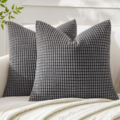 Imagen de MIULEE Funda de Cojín Fundas Almohada Suave Decorativa Cuadrado Pana Granulado Poliéster para Hogar Sofá Silla Cama Sala Estar Dormitorio45x45cm 2 Piezas Gris