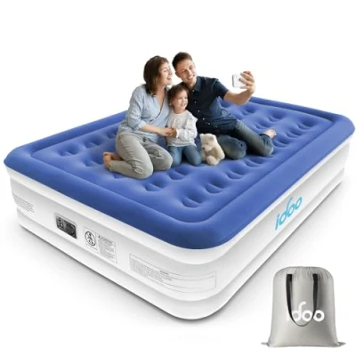 Imagen de iDOO Colchón Hinchable con Bomba de inflado y desinflado en Tan Solo 3 Minutos, para el hogar, Viajes Camping, 152x203x46cm. Peso máximo:295Kg (Cama Matrimonial), Azul