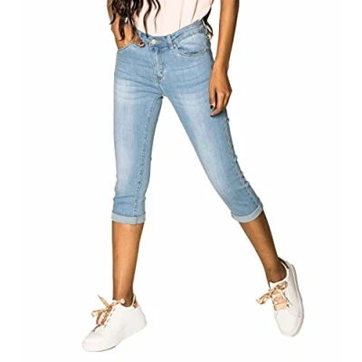 Imagen de Nina Carter P132 Pantalones vaqueros para mujer, corte ajustado, cintura alta, aspecto desgastado, efecto lavado, Azul Claro 6, XXL