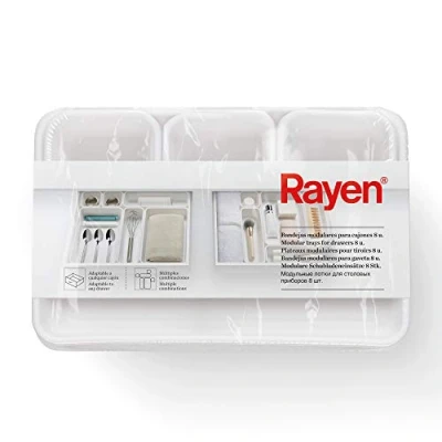 Imagen de Rayen Set de 8 Bandejas Modulares para Cajones, Multiusos y Apilables Cocina, Escritorio Baño, Color Blanco