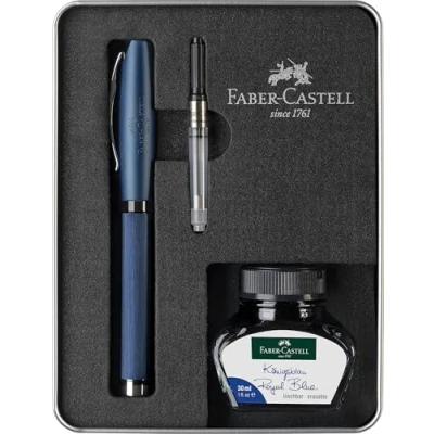 Imagen de Faber Castell 149625 Essentio Set de escritura (aluminio, con pluma M, tinta 30 ml y convertidor), color azul