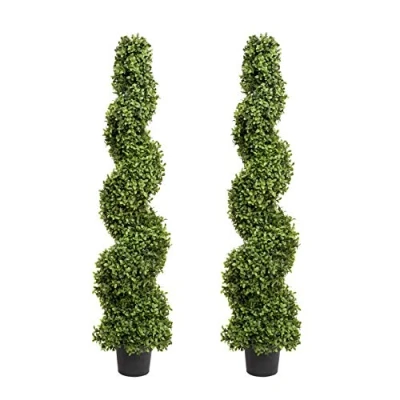 Imagen de GreenBrokers 2 árboles topiarios Artificiales de boj en Espiral, Plantas con protección UV, Marco Metal Duradero, entradas y decoración al Aire Libre (120 cm)