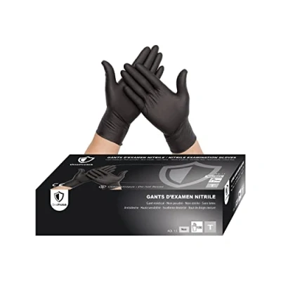 Imagen de OneProtek Guantes de nitrilo desechables Talla M 100 PCS/Caja, Negro sin látex polvo Resistentes y multiusos, protección contra los productos químicos Disponible en caja 1, 2