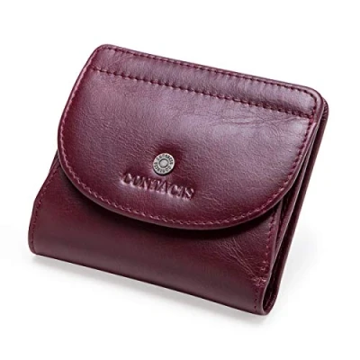 Imagen de Contacts Monedero de piel auténtica para mujer con ranuras tarjetas, bolsillo plegable cierre a presión, rojo 1, Talla única, Bolsa monedas