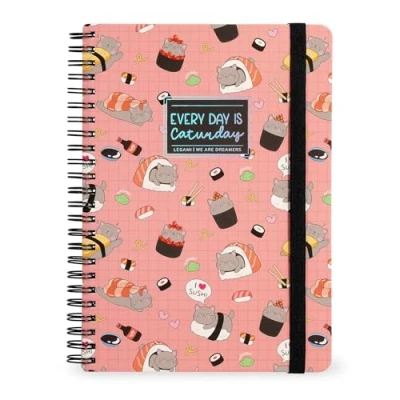 Imagen de Legami Cuaderno con espiral de rayas 7 mm, Sushi Cat, Maxi, tamaño A4, papel certificado FSC, contiene 1 hoja adhesivos, 160 páginas, cierre elástico, 21 x 29 cm