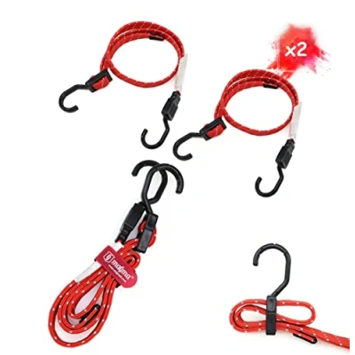 Imagen de MAGMA 2 Pulpos Elásticos Planos de Sujeción 1m. Reflectantes. Longitud Ajustable. Tensor Plano para no Dañar la Carga. Bungee Cuerda Elástica Equipaje Coche, Moto, Bici, Camping, Toldos, Lonas. Rojo