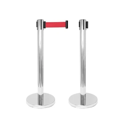 Imagen de Cashdisplay Pack 2 Postes Separadores con Cinta Extensible de METROS Poste Separador Zonas en Cromado Separadora Rojo (Poste Cromado, Roja)