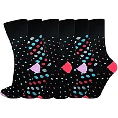 Imagen de ARG 6 pares de calcetines para mujer no elásticos diabéticos, fáciles agarrar, sueltos, suaves, algodón, alimentación hinchada, aptos odemas, Reino Unido 4 8, Punteados, Talla