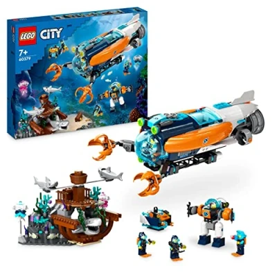 Imagen de LEGO City Submarino Explorador de Las Profundidades Marinas, Set Juguete Subacuático del Océano con Dron, Figuras Tiburones y Minifiguras Buzo, Regalo Cumpleaños para Niños Niñas 60379