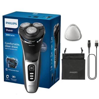 Imagen de Afeitadora Philips S3000 S3241/12, eléctrica, Seco y mojado, 60 min , Funda de viaje, Cortapatillas, Gris espacial