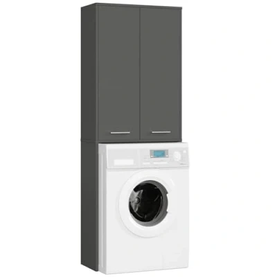 Imagen de AKORD Columna de Pared para empotrar Lavadora Mueble Alto con 2 Puertas contenedor baño CajoNero 64x180x30 cm Peso 30 kg Gris Grafito/Blanco