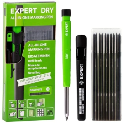 Imagen de EXPERT Rotulador todo en uno Dry con 11 minas sacapuntas integrado, marcador de agujeros profundos recargable juego grafito, versátil madera, vidrio, metal, lápiz carpintero mina