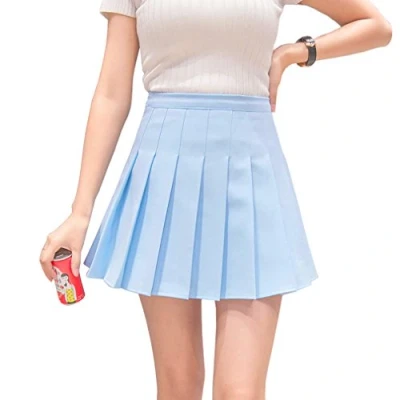Imagen de Hoerev Mujer Niñas Cintura Alta Falda Plisada A Line Uniforme Escolar Corta, Azul, 36