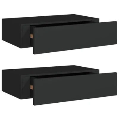 Imagen de vidaXL 2X Estantes con Cajón de Pared Repisa Flotante Balda Estantería Armario Salón Exhibición Colgante Decoración Negro MDF 40x23,5x10 cm