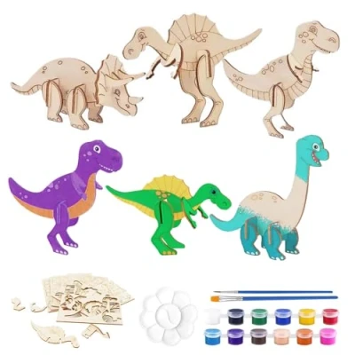 Imagen de Guyode 16 Piezas Manualidades Niños Kits de Dinosaurios Madera, Madera Colorear Puzzle 3D Niños, para Pintar Regalo Cumpleaños DIY Juguetes Creativos (Dinosaurio)