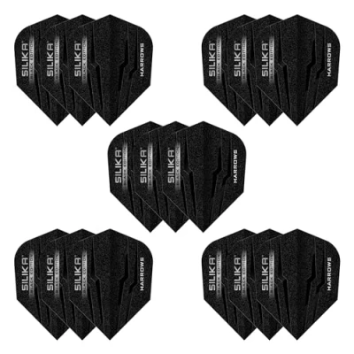 Imagen de Harrows Silika No6 Juego de 5 plumas para dardos (15 en total) I 100 micras, extra fuertes, fabricadas el Reino Unido, accesorios profesionales Black Edition