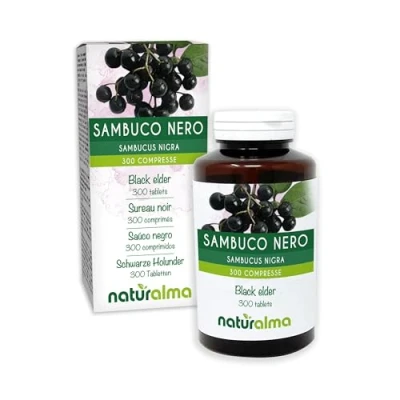 Imagen de Saúco negro (Sambucus nigra) flores y frutos Naturalma 150 g 300 comprimidos Complemento alimenticio Natural Vegano