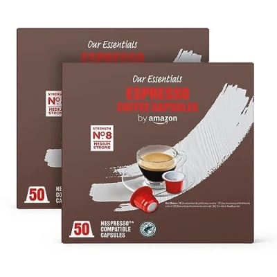 Imagen de by Amazon Cápsulas de café espresso compatibles con Nespresso, Tueste Medio, 50 unidad, Paquete 2 Certificado Rainforest Alliance