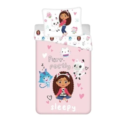 Imagen de Juego de cama Gabby y la casa mágica, 1 persona, funda nórdica 140 x 200 cm + almohada 65 cm, polialgodón, rosa