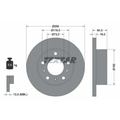 Imagen de TEXTAR 92034400 Disco de freno 256 16 05/10 118 macizo sin cojinete rueda, perno sujeción buje rueda