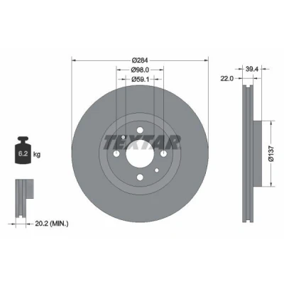 Imagen de TEXTAR PRO 92055203 Disco de freno 284 22 04/06 98 ventilación interna revestido sin perno sujeción rueda, buje rueda