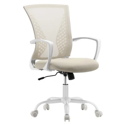 Imagen de SONGMICS Silla de Malla, Oficina Giratoria, Altura Ajustable, Función Inclinación, Respaldo y Asiento Transpirable, para Estudio, Oficina, Carga 120 kg, Beige Capuchino OBN022K01