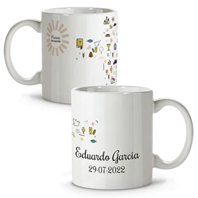 Imagen de LolaPix Taza primera comunion. Regalos comunión personalizados con nombre y texto. personalizada. COMUNIÓN CRUZ