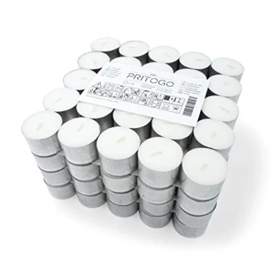 Imagen de Pritogo Velas de té, color blanco, en carcasa aluminio, diámetro 3,8 x 2,5 cm, sin hollín, tiempo combustión: 8 horas (300 unidades)