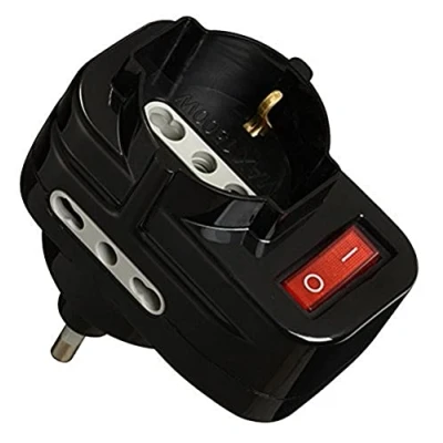 Imagen de Electraline 70068 Adaptador Con Interruptor, Rotary Plug, Negro