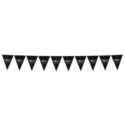 Imagen de Folat B.V. Fiesta Cumpleaños Decoración negro Oro Plata Guirnalda de banderines 30 Shining Glam 4 Metros, Color (25066)