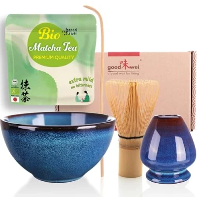 Imagen de Goodwei Juego de Matcha 30g Té Biológico Japonés, Cuenco Ceremonial, Batidor y Soporte (Safaia)