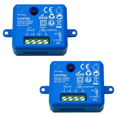 Imagen de LoraTap 2 Piezas Interruptor WiFi Inteligente Módulo de Inalámbrico Temporizador Control Remoto por App iOS o Android, Compatible con Alexa Echo e Google Assistant, 10A/2500W