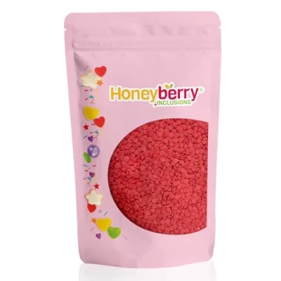 Imagen de HONEYBERRY INCLUSIONS Chispas de confeti rojo 200 g, gránulos rojos naturales alta calidad, círculos comestibles para hornear, decoraciones cupcakes y pasteles, helados
