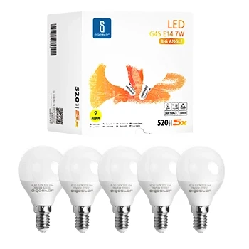 Imagen de Aigostar Bombilla LED E14 G45, 7W Equivalente a 49W, Luz cálida 3000K, 620 Lúmenes, Ahorro de energía, CRI&gt; 80, ángulo apertura 230º, No Regulable, Caja 5 unidades
